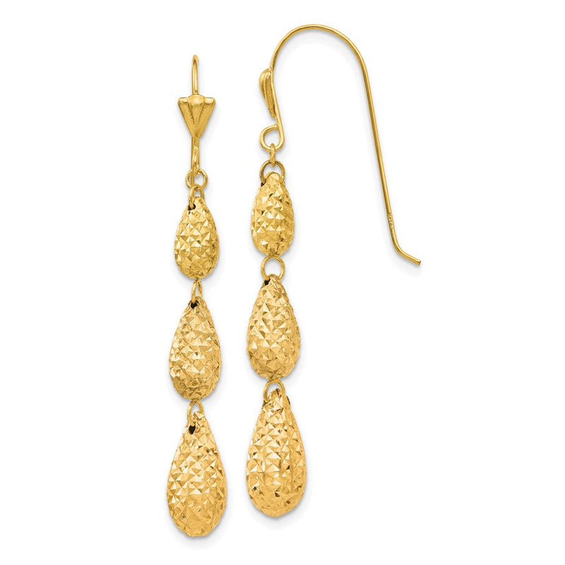 14K Gelbgold Puff Diamantiert Tropfen Ohrhänger