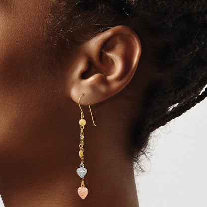 14K Tricolor Puff Herz Ohrhänger