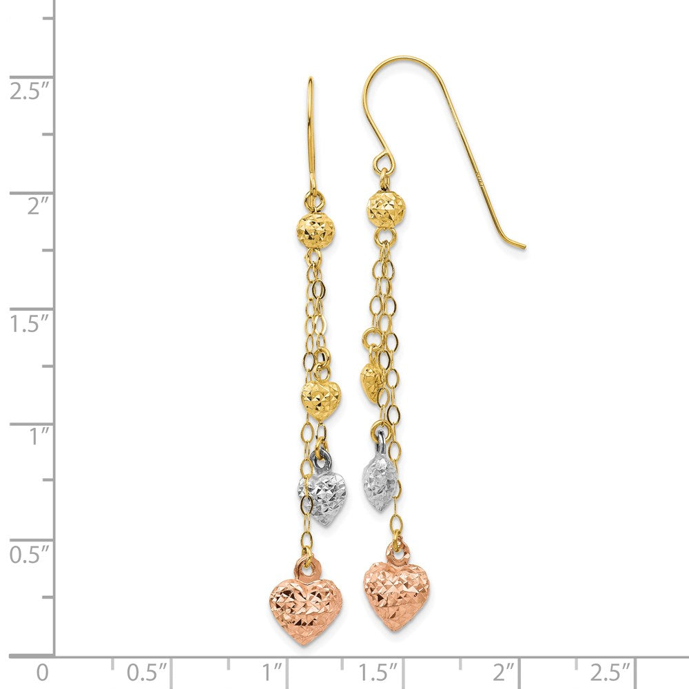 14K Tricolor Puff Herz Ohrhänger
