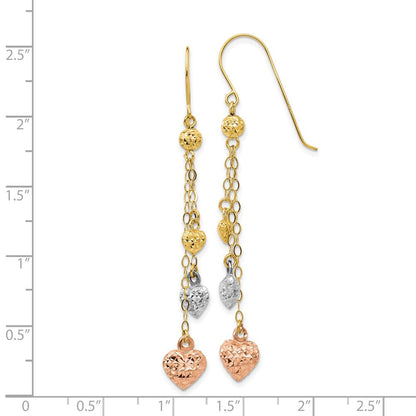 14K Tricolor Puff Herz Ohrhänger