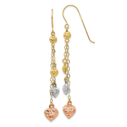 14K Tricolor Puff Herz Ohrhänger