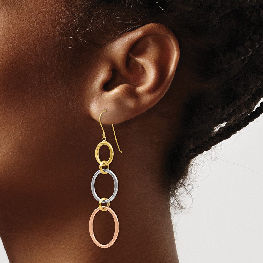 14K Tricolor Dreifach Kreis Ohrhänger