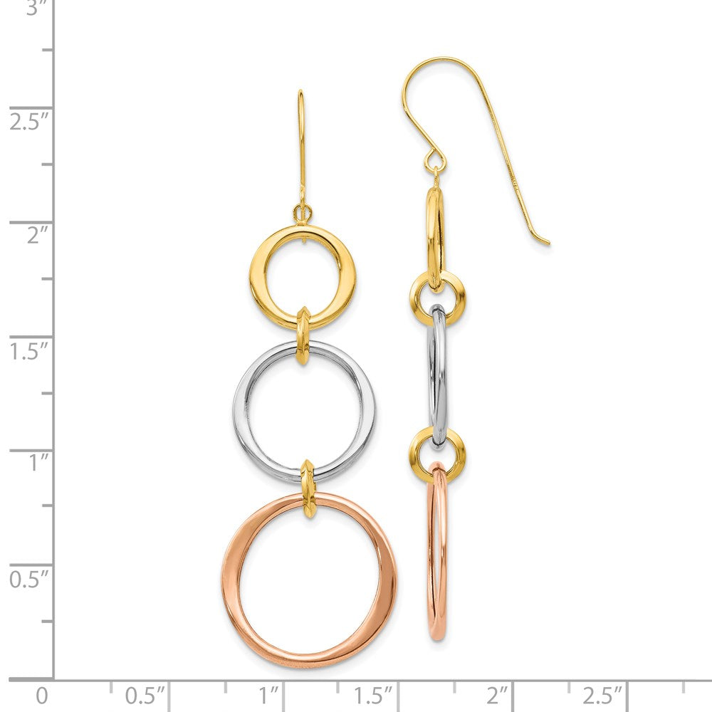 14K Tricolor Dreifach Kreis Ohrhänger