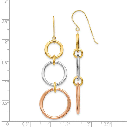 14K Tricolor Dreifach Kreis Ohrhänger
