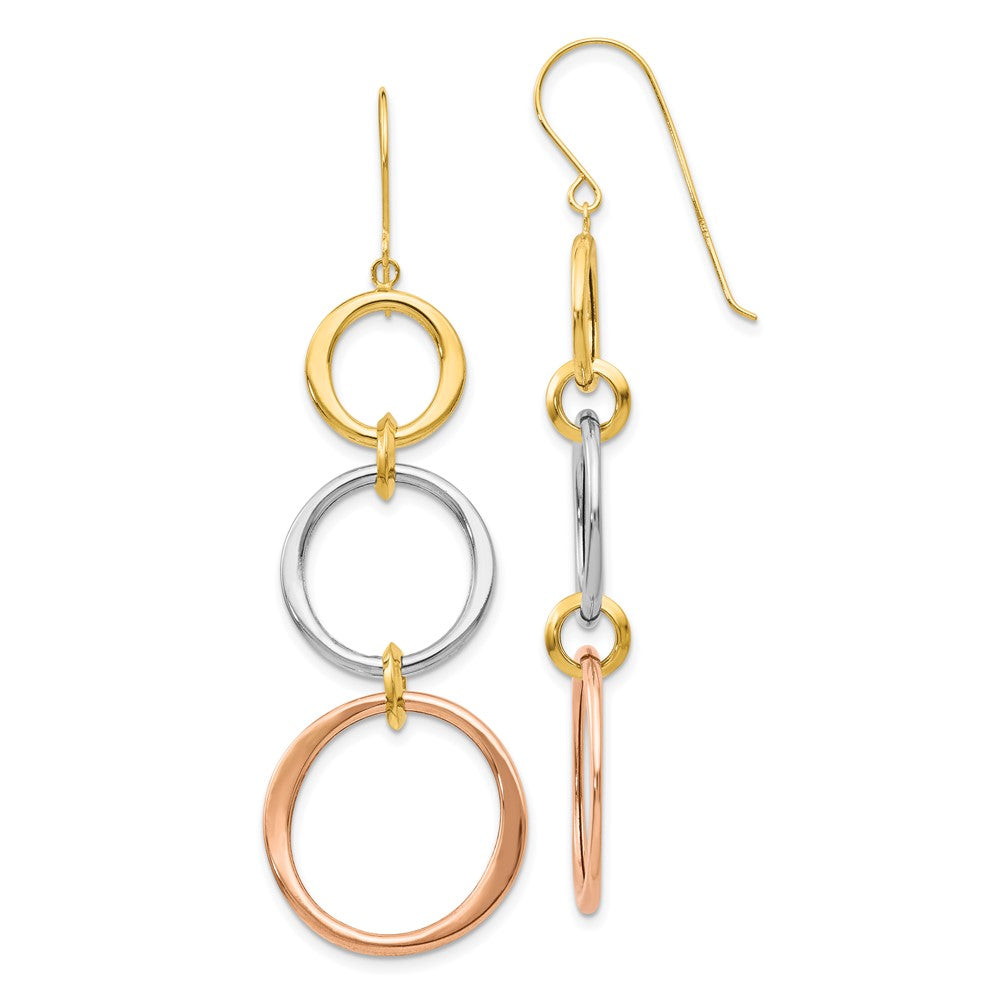 14K Tricolor Dreifach Kreis Ohrhänger