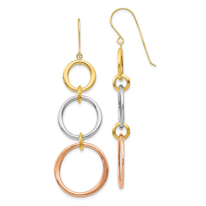 14K Tricolor Dreifach Kreis Ohrhänger
