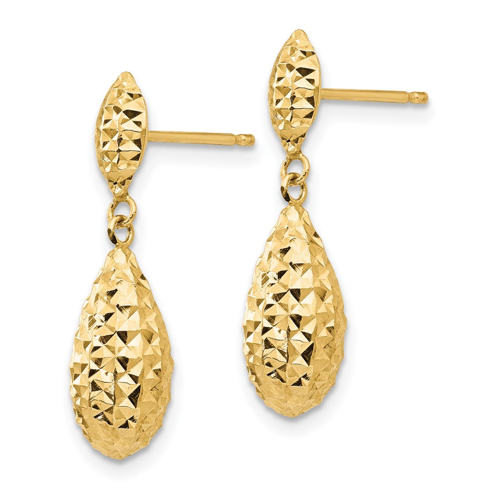 14K Gelbgold Diamantiert Puff Tropfen Ohrhänger