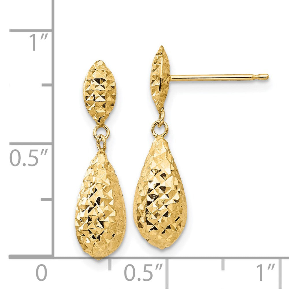14K Gelbgold Diamantiert Puff Tropfen Ohrhänger