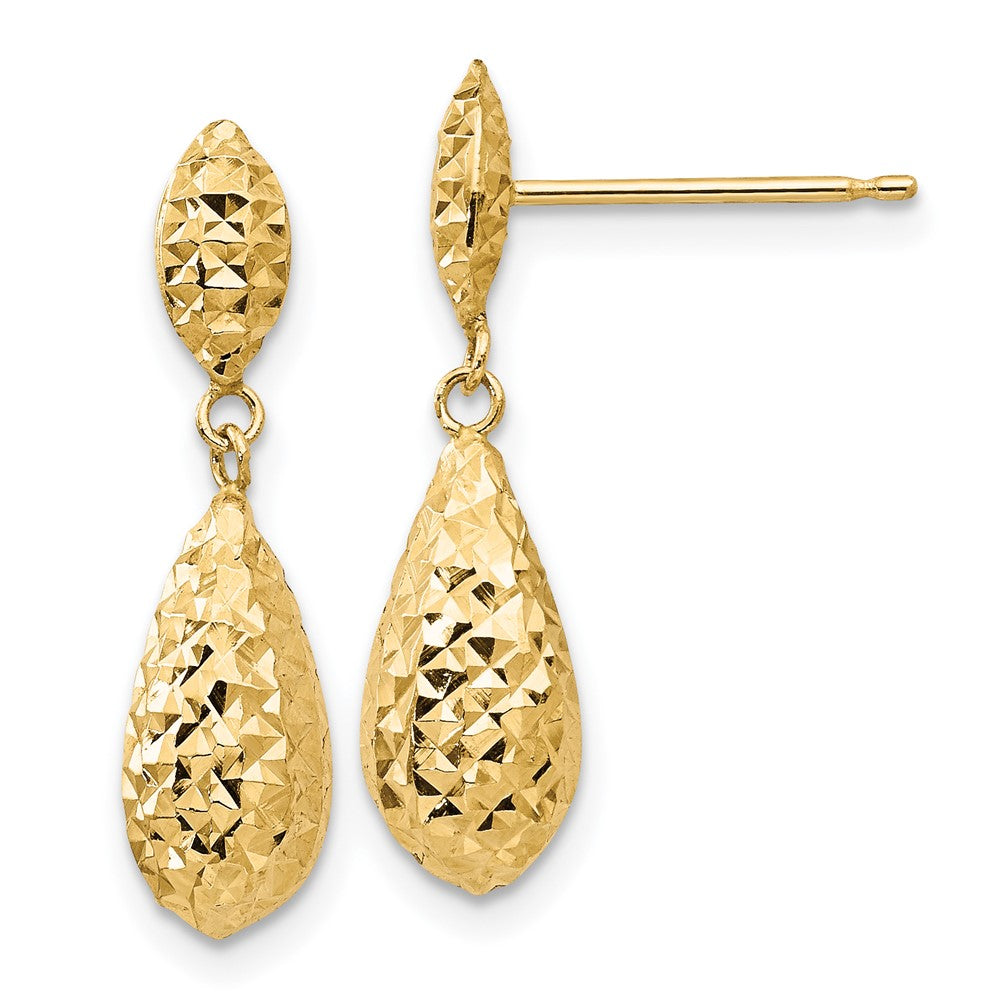14K Gelbgold Diamantiert Puff Tropfen Ohrhänger