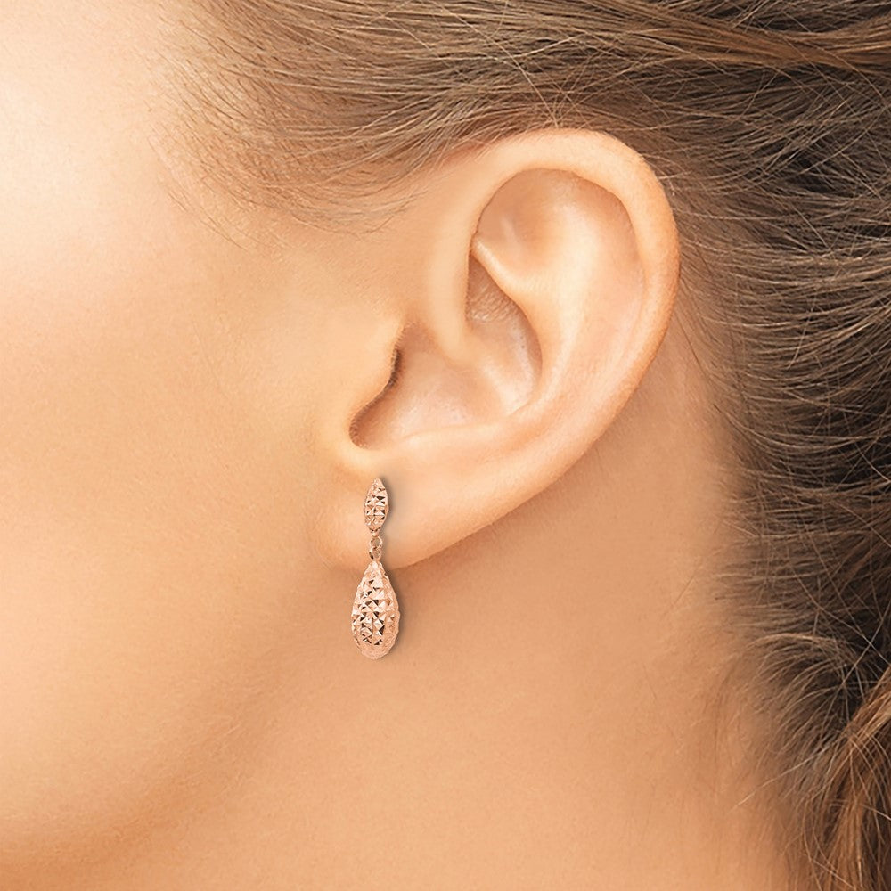 14K Roségold Diamantiert Puff Tropfen Ohrhänger