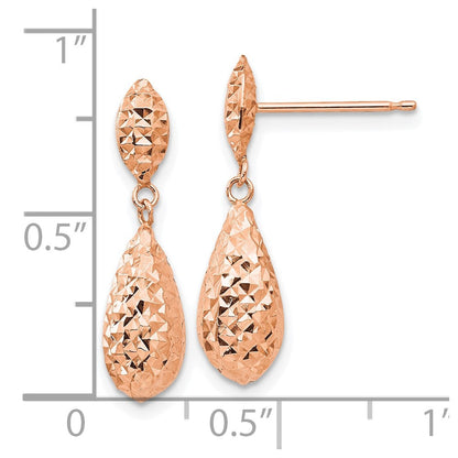 14K Roségold Diamantiert Puff Tropfen Ohrhänger