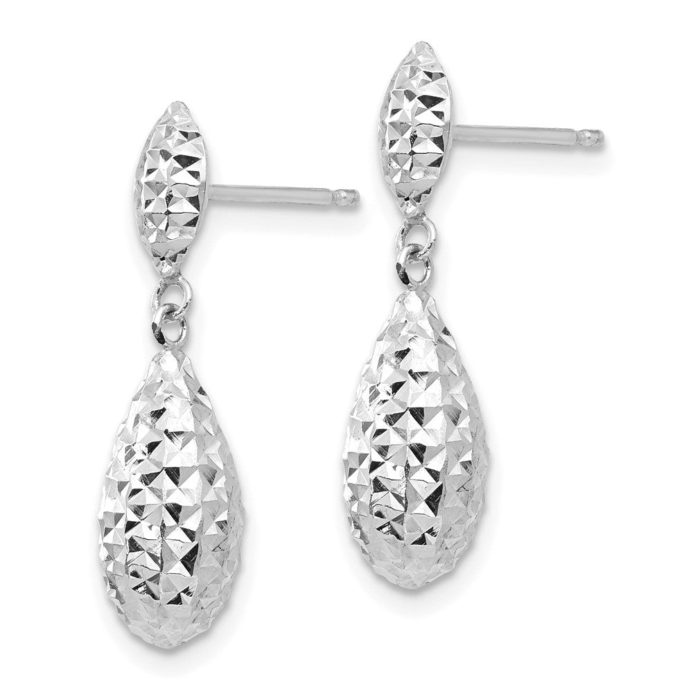 14K Weißgold Diamantiert Puff Tropfen Ohrhänger