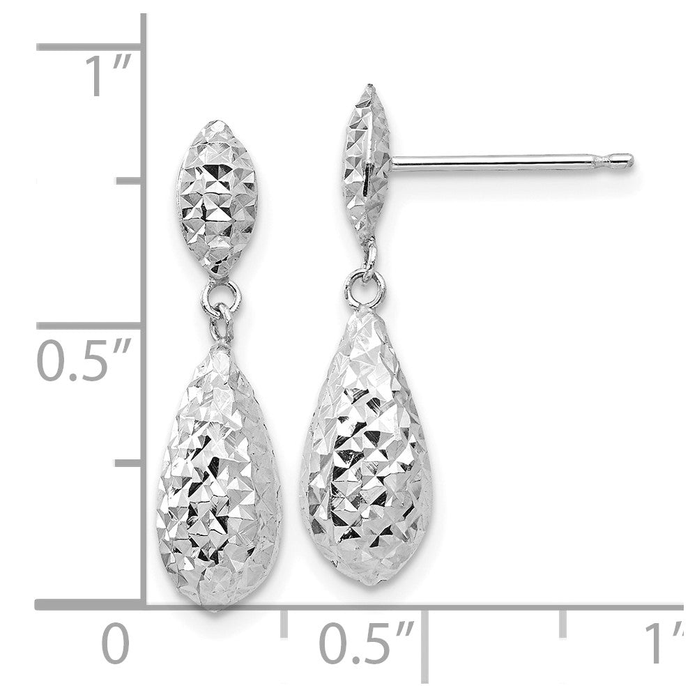 14K Weißgold Diamantiert Puff Tropfen Ohrhänger