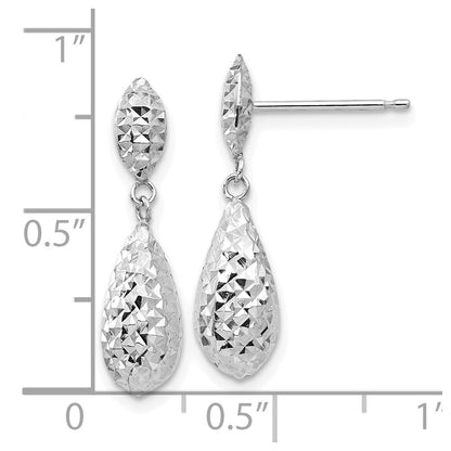 14K Weißgold Diamantiert Puff Tropfen Ohrhänger