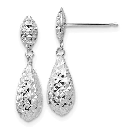 14K Weißgold Diamantiert Puff Tropfen Ohrhänger