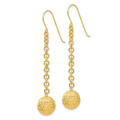14K Gelbgold Diamantiert Hohl Perle Ohrhänger