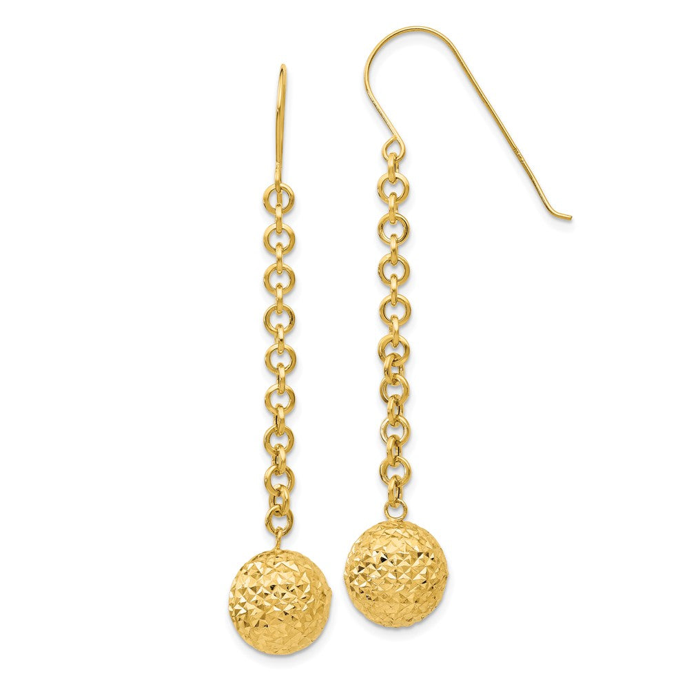 14K Gelbgold Diamantiert Hohl Perle Ohrhänger