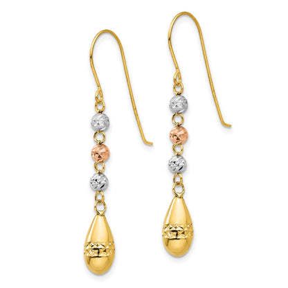 14K Tricolor Diamantiert Tropfen Gekugelt Puff Ohrhänger