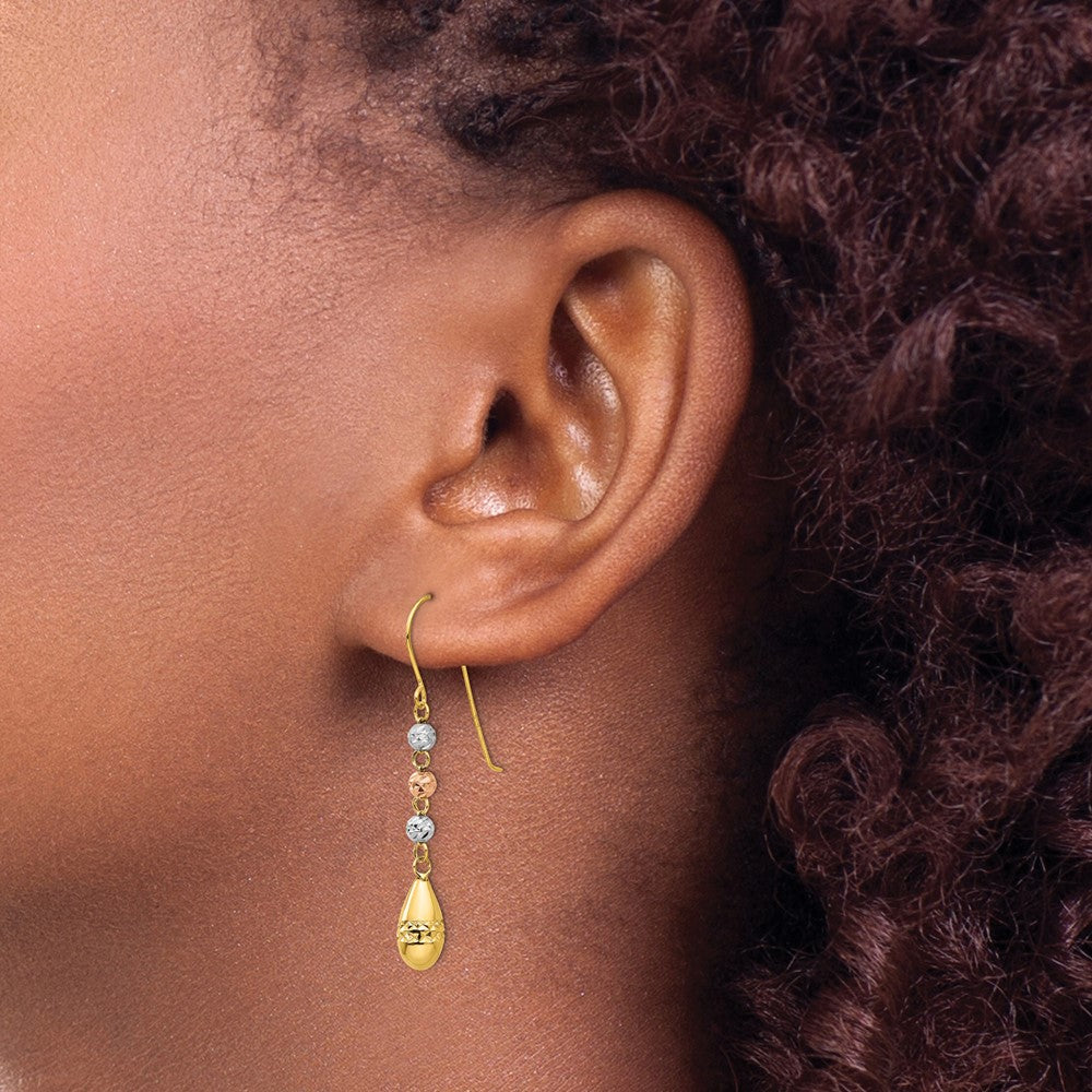 14K Tricolor Diamantiert Tropfen Gekugelt Puff Ohrhänger
