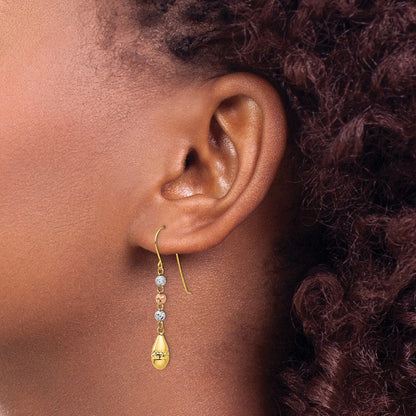 14K Tricolor Diamantiert Tropfen Gekugelt Puff Ohrhänger