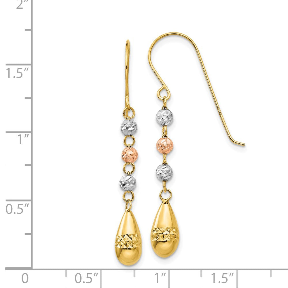 14K Tricolor Diamantiert Tropfen Gekugelt Puff Ohrhänger