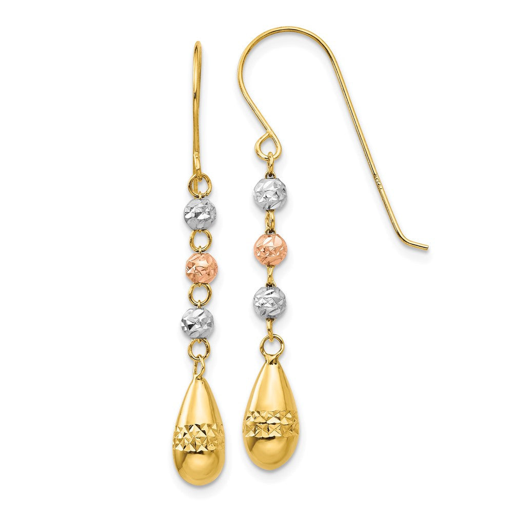 14K Tricolor Diamantiert Tropfen Gekugelt Puff Ohrhänger