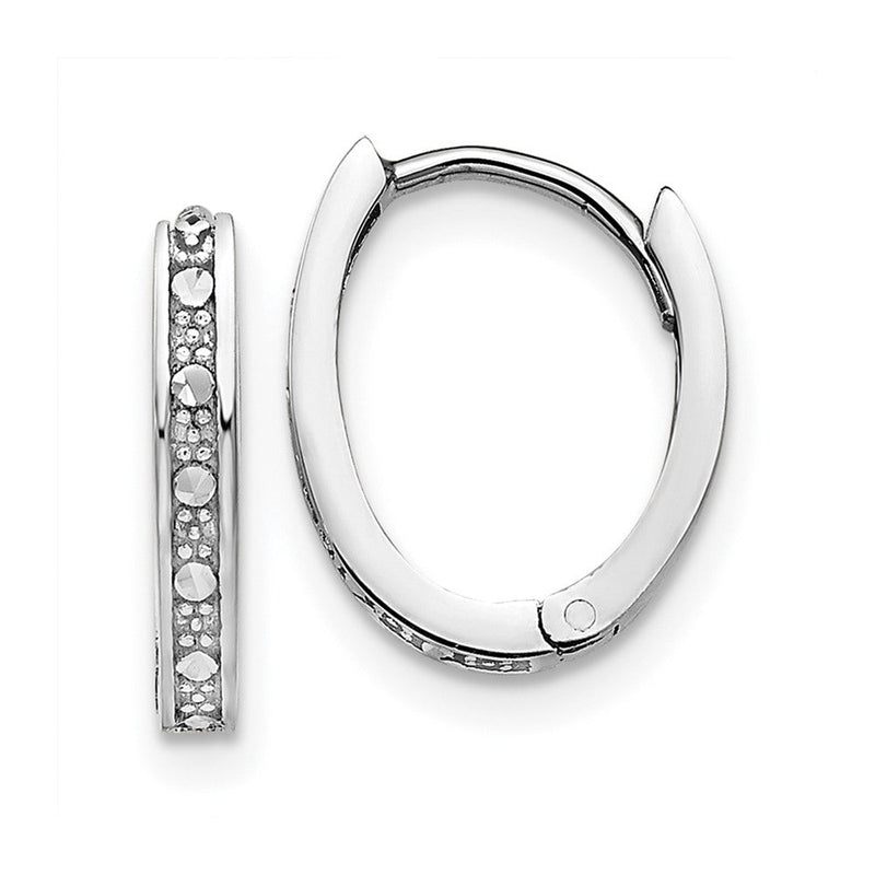 14K Weißgold Diamantiert Oval Klappbar Creolen
