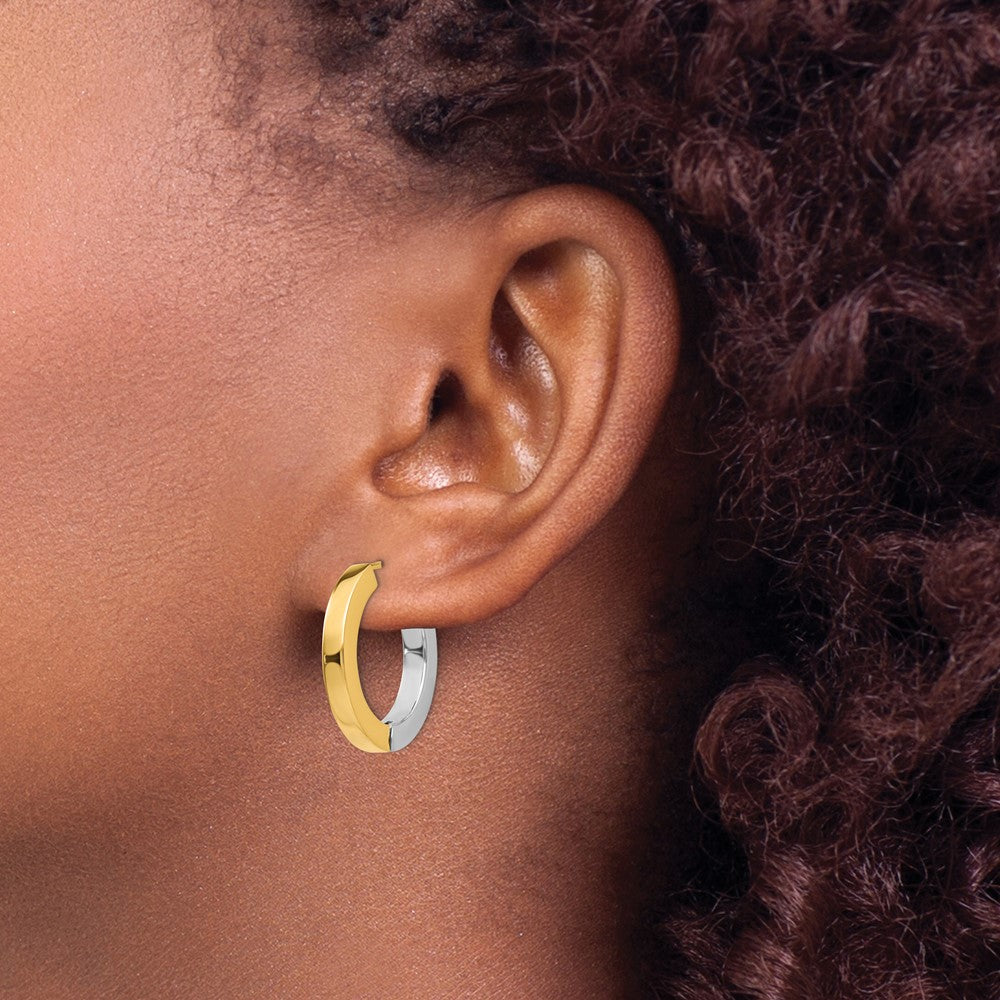 14K Bicolor Gold Poliert Hohl Klappbar Creolen