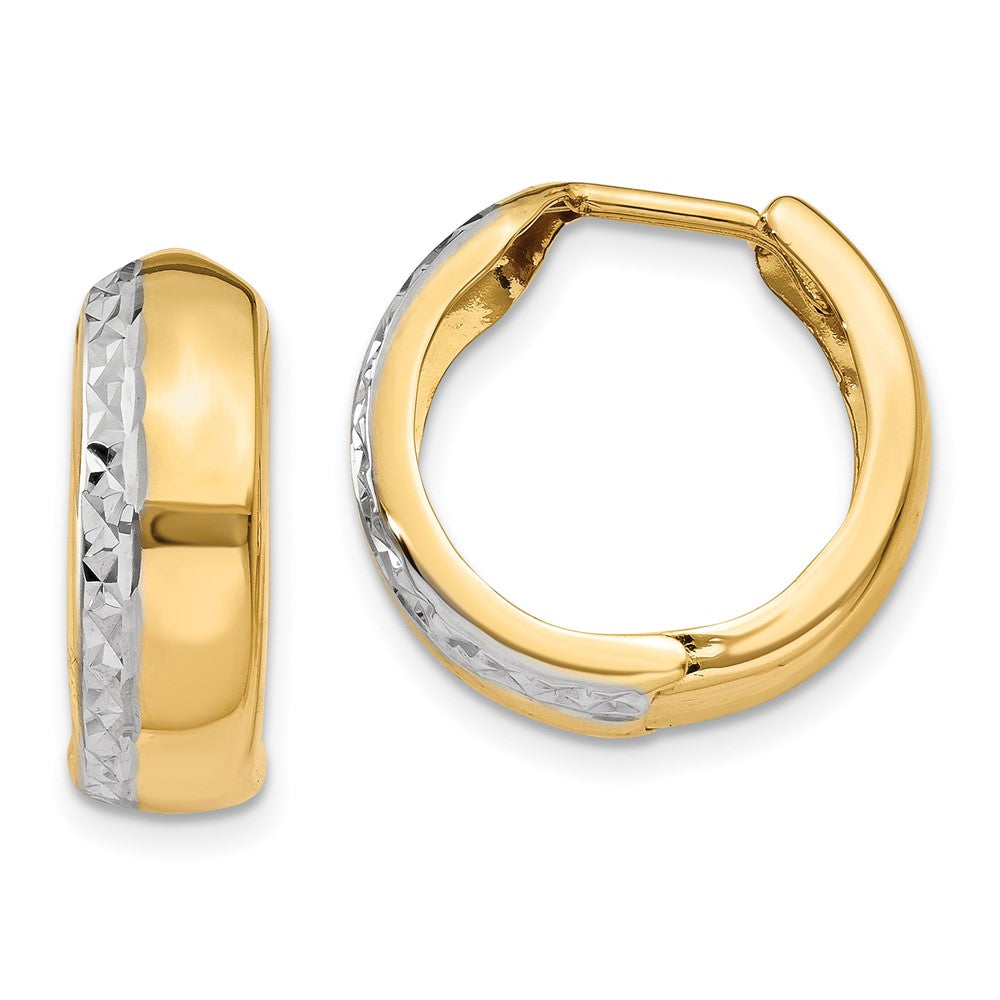 14K Gelb & Rhodium mit Rhodium Strukturiert Klappbar Creolen