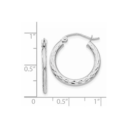 14K Weißgold Diamantiert 2.5x20mm Hohl Creolen