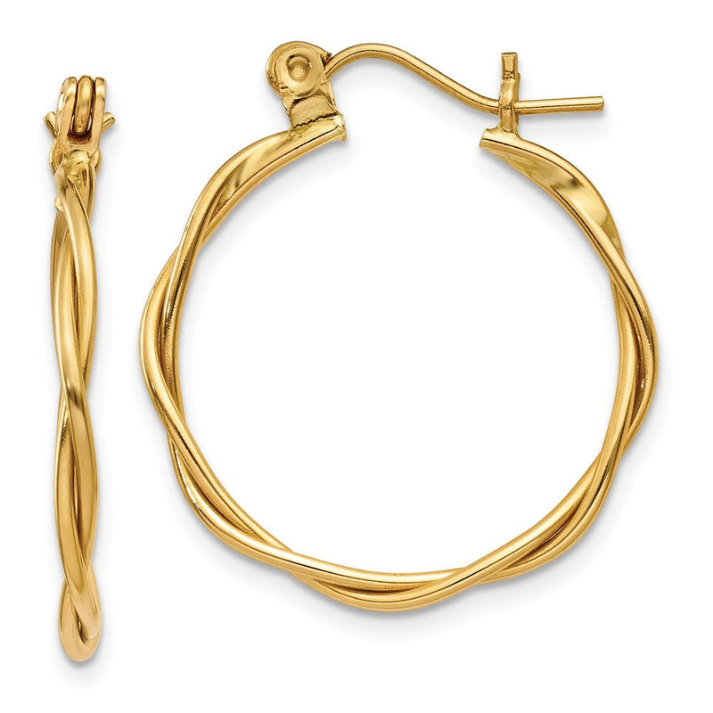 14K Gelbgold Poliert Gedreht Kreis Creolen