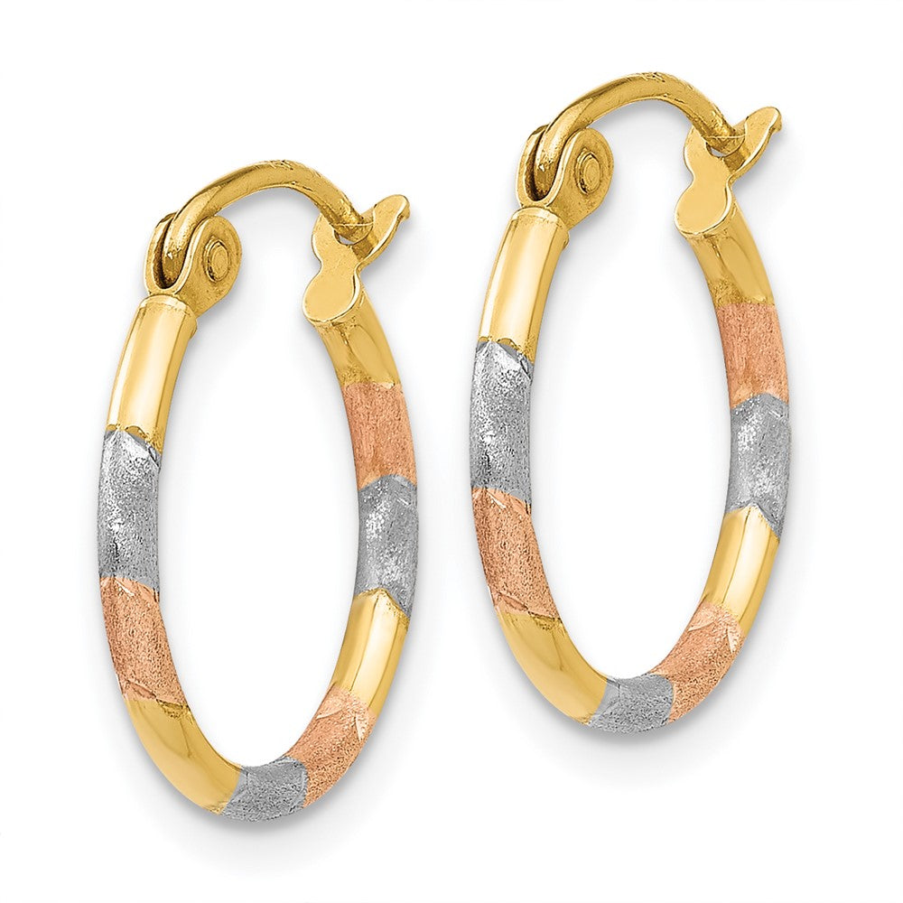 14K Gelb & Rhodium mit Weiß und Rose 1.5mm Satiniert Diamantiert Creolen