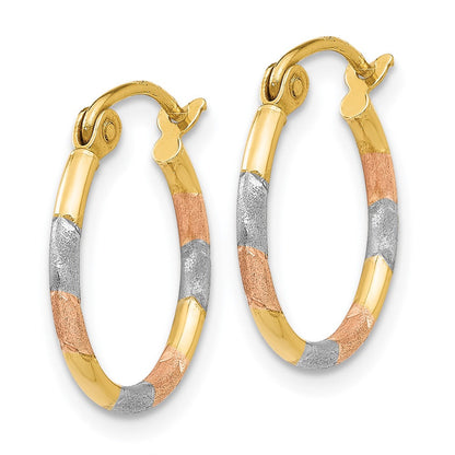 14K Gelb & Rhodium mit Weiß und Rose 1.5mm Satiniert Diamantiert Creolen