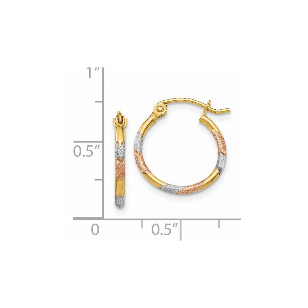14K Gelb & Rhodium mit Weiß und Rose 1.5mm Satiniert Diamantiert Creolen