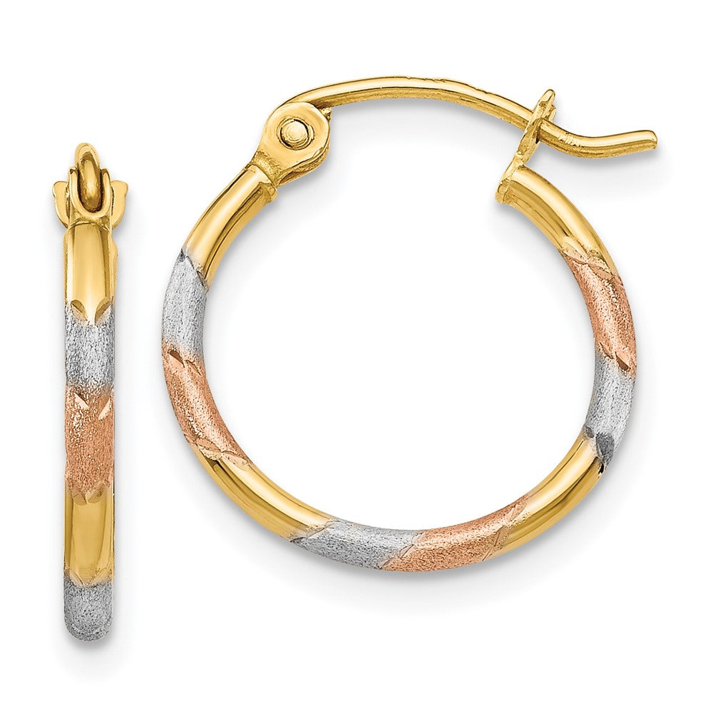 14K Gelb & Rhodium mit Weiß und Rose 1.5mm Satiniert Diamantiert Creolen