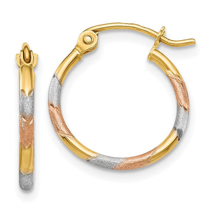 14K Gelb & Rhodium mit Weiß und Rose 1.5mm Satiniert Diamantiert Creolen