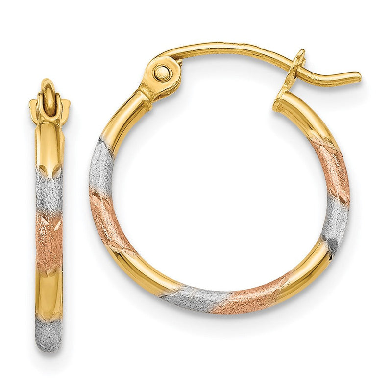 14K Gelb & Rhodium mit Weiß und Rose 1.5mm Satiniert Diamantiert Creolen