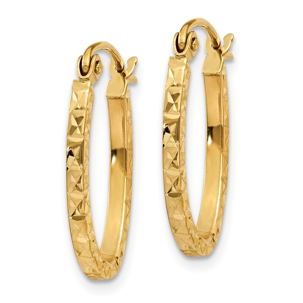 14K Gelbgold Diamantiert Oval Hohl Creolen