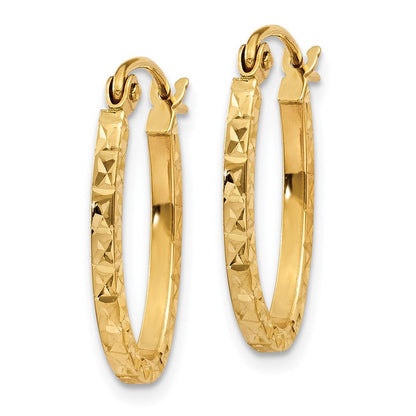 14K Gelbgold Diamantiert Oval Hohl Creolen