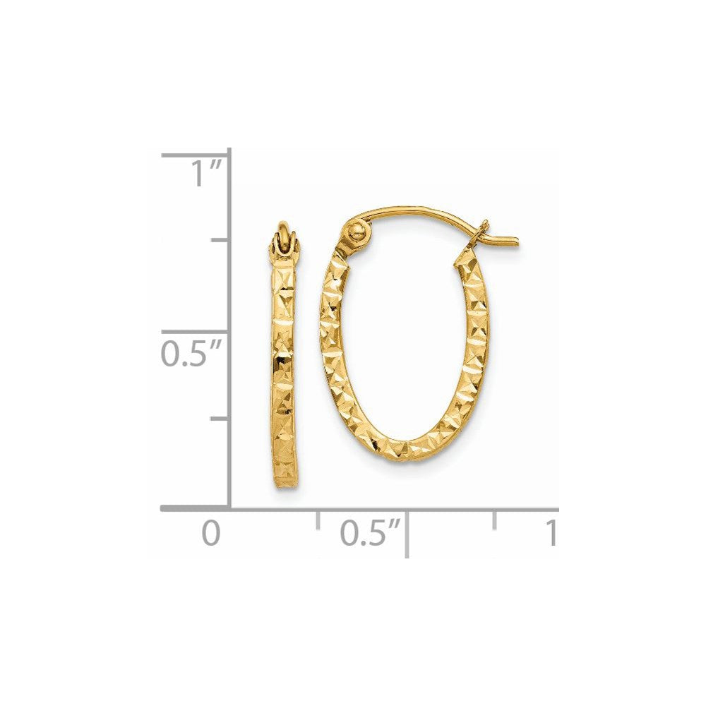 14K Gelbgold Diamantiert Oval Hohl Creolen