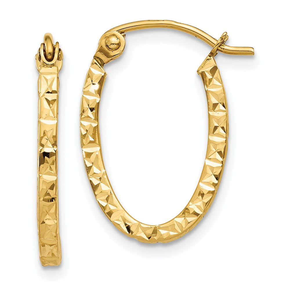 14K Gelbgold Diamantiert Oval Hohl Creolen