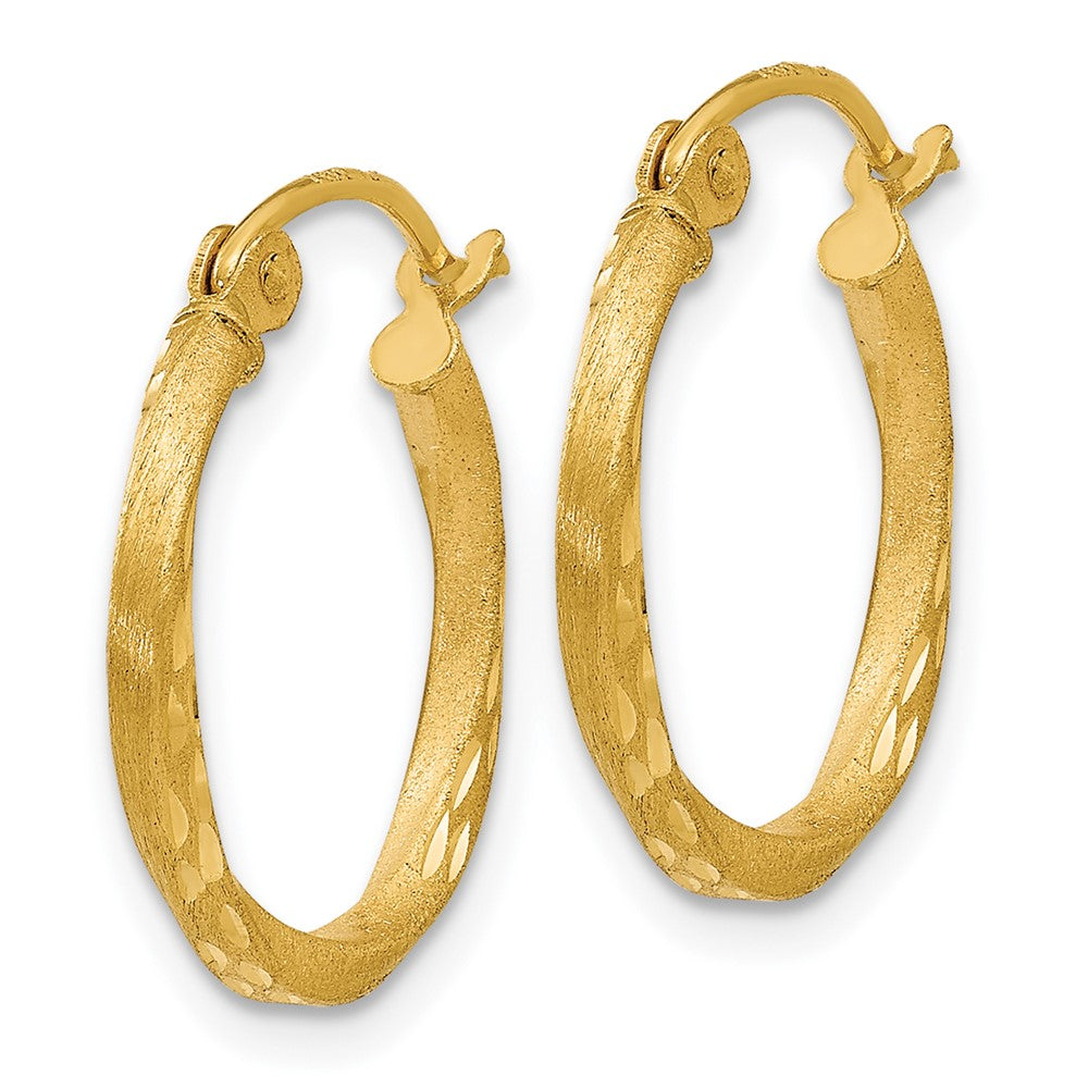 14K Gelbgold Satiniert Diamantiert Hohl Gedreht Creolen