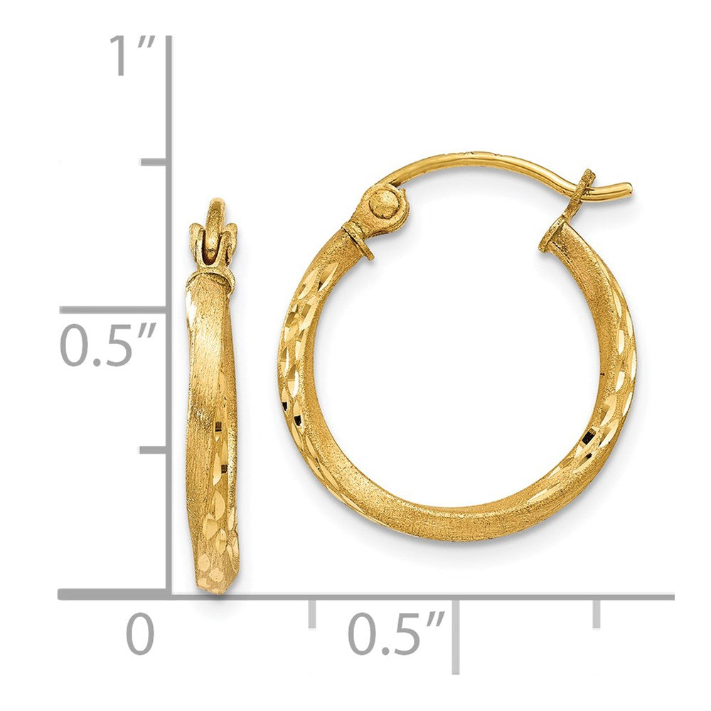 14K Gelbgold Satiniert Diamantiert Hohl Gedreht Creolen