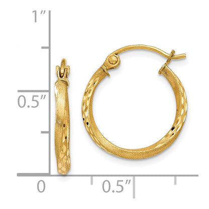 14K Gelbgold Satiniert Diamantiert Hohl Gedreht Creolen