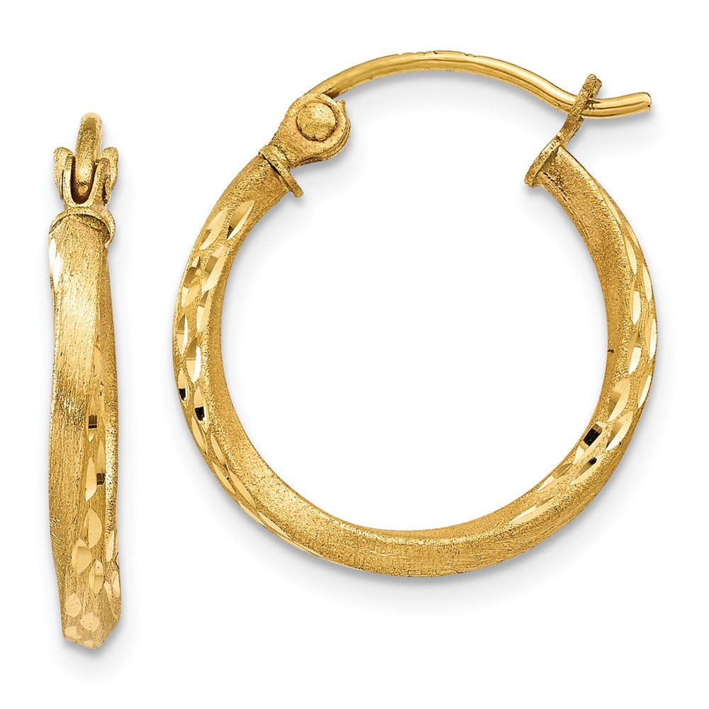 14K Gelbgold Satiniert Diamantiert Hohl Gedreht Creolen