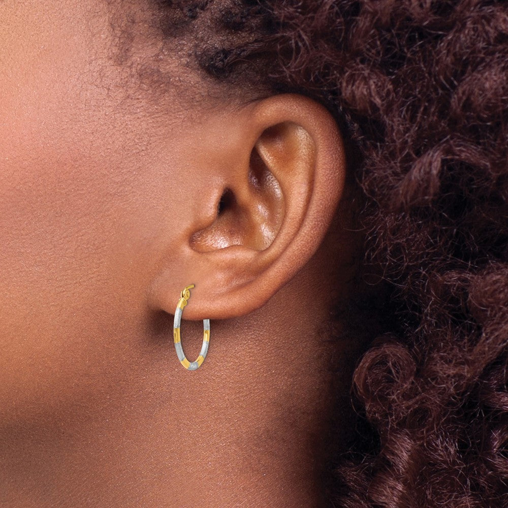 14K Gelb & Rhodium mit Weiß Diamantiert Creolen