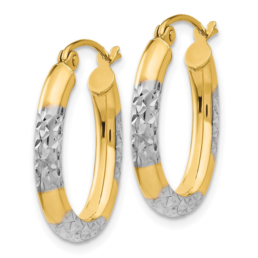 14K Gelb & Rhodium 3mm Diamantiert Oval Hohl Creolen