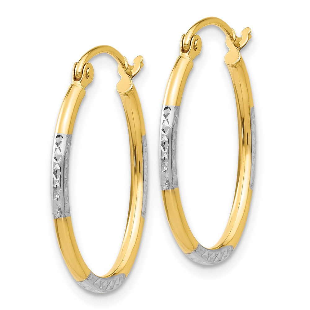 14K Gelb & Rhodium mit Weiß Diamantiert Oval Creolen