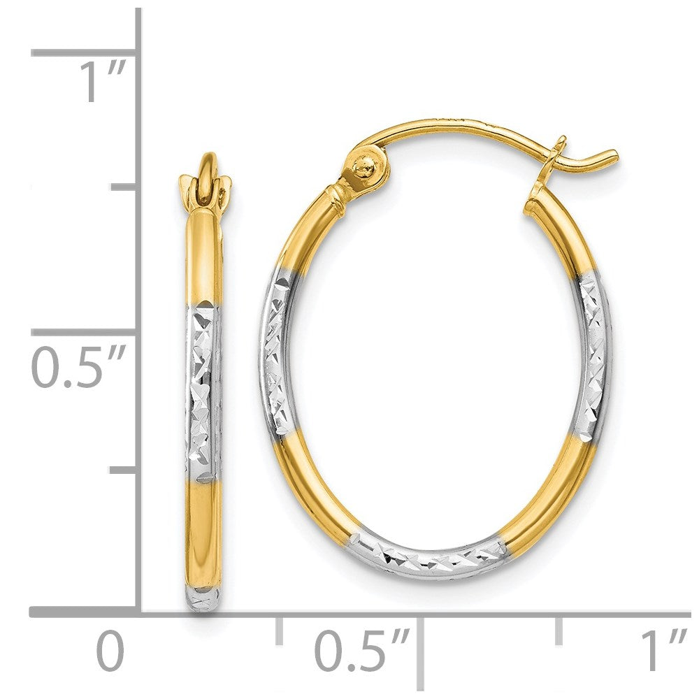 14K Gelb & Rhodium mit Weiß Diamantiert Oval Creolen
