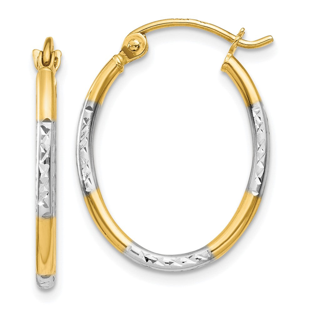 14K Gelb & Rhodium mit Weiß Diamantiert Oval Creolen